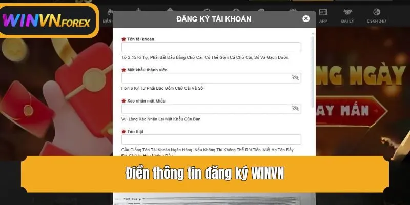 Điền thông tin đăng ký WINVN